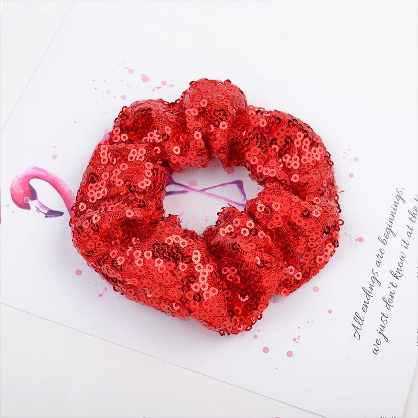 Yuese 6 Pieces Sparkly Sequins Hair Scrunchies Elastics Hair Bands Ponytail Holders Hair Wrist Ties Ropes Scrunchies for Show Gym Dance Party Club Girls Women Hair Accessories （Red1）