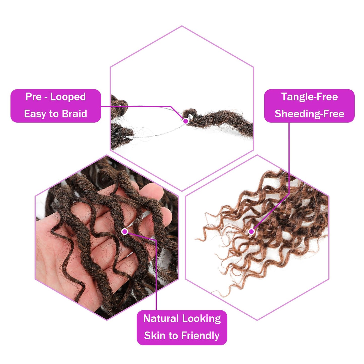 Goddess Locs Crochet Hair 14Inch 8 Packs Pre Looped Faux Locs Crochet Hair Bohemian Crochet Braids Hair for Black Women T30