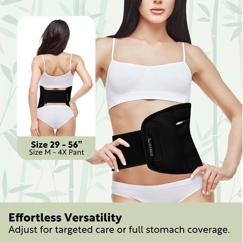 OASIZZ Premium Reusable Castor Oil Pack Wrap for Stomach (5-Piece, 29-56", Black) - Plush 100% Double-Brushed Cotton Flannel Interior Layers, Dark Fabric Hides Stains, Leak-Resistant Adjustable Design