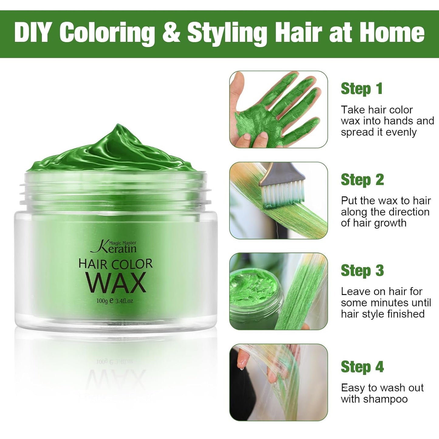 Skiennix Temporary Hair Color Wax - Instant Styling for Kids | Emerald Green, 3.4 Fl Oz