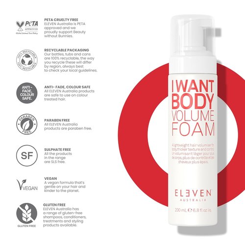 ELEVEN AUSTRALIA I Want Body Volume Foam - Lightweight Hair Mousse for Volume & Texture - 6.8 fl oz