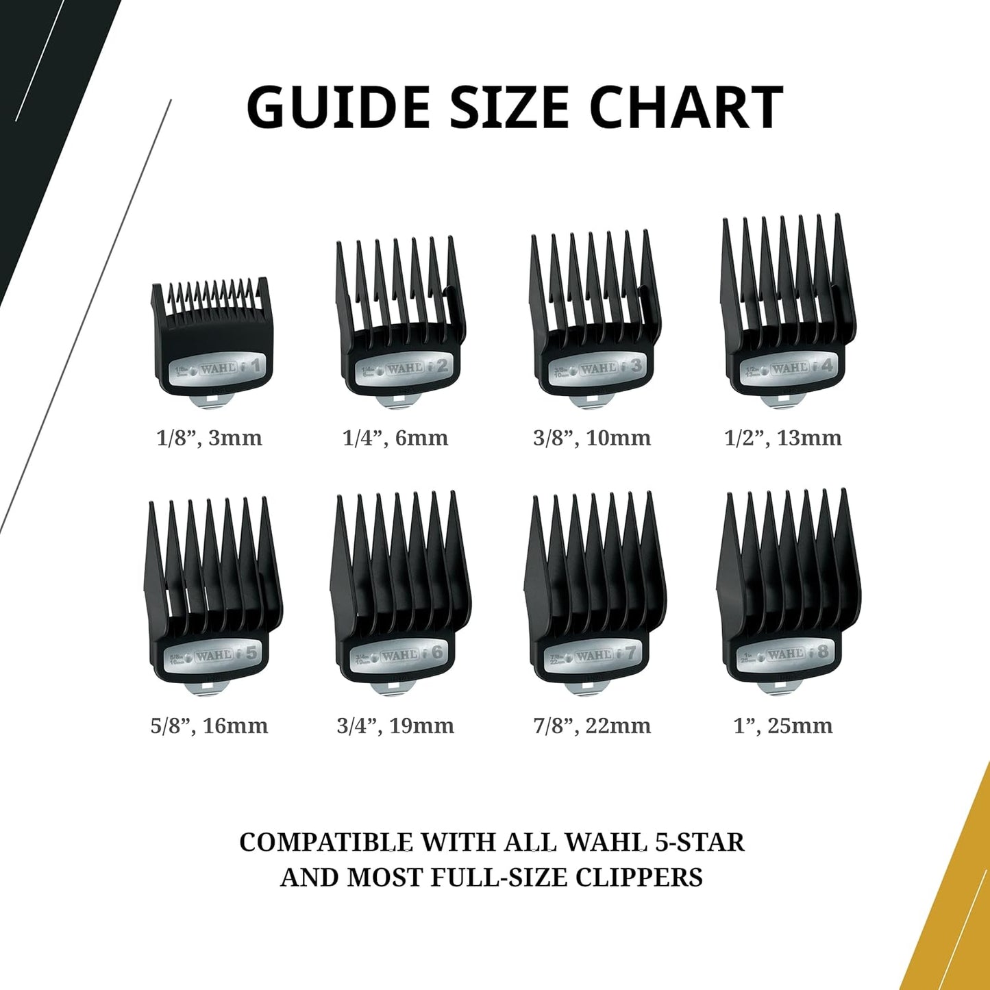 Wahl Professional Premium Cutting Guides | Durable Metal Clips with Organizer | Sizes #1-#8