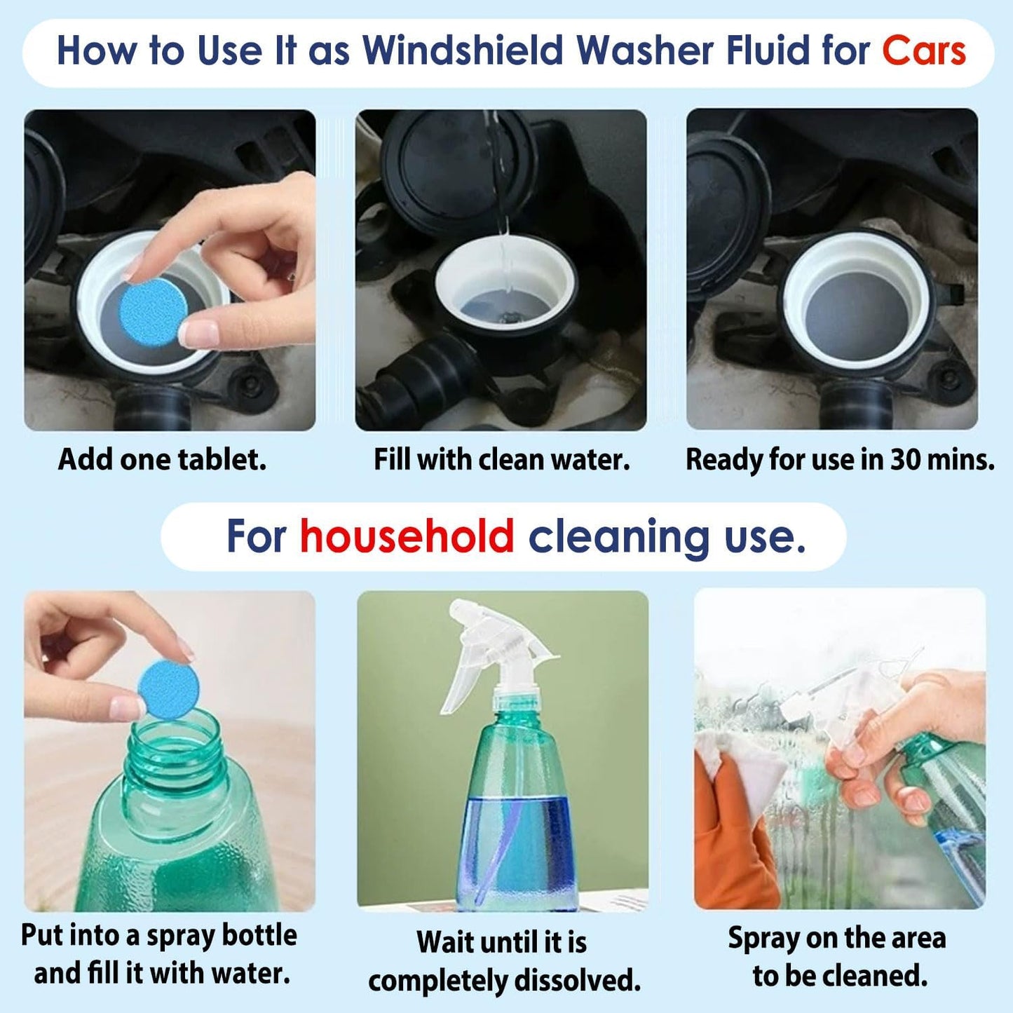 Skiennix Windshield Washer Cleaning Tablets - 210 PCS Effervescent Car Glass Cleaner Concentrate