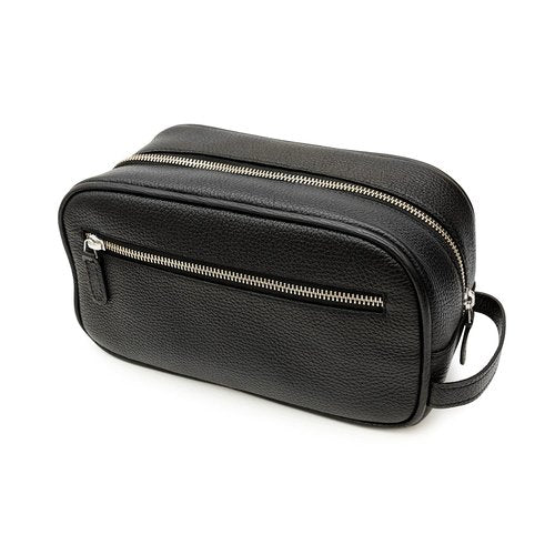 Maruse Italian Leather Toiletry Bag - Handmade Travel Organizer with 2 Zippered Closures | Black