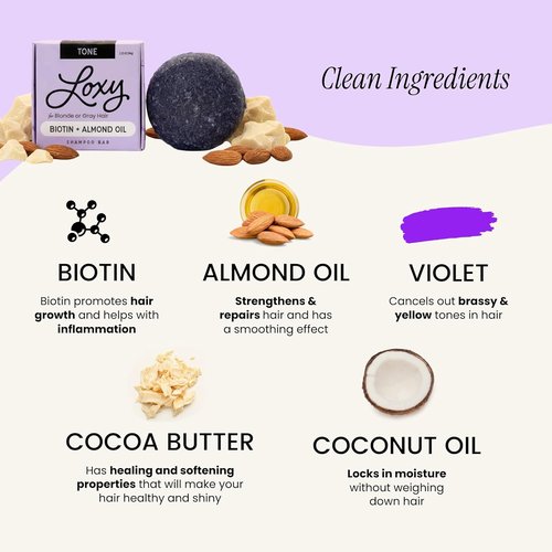 Loxy Purple Toning Shampoo Bar - Biotin & Almond Oil for Blonde/Grey Hair | Vegan & Cruelty-Free | Zero Waste