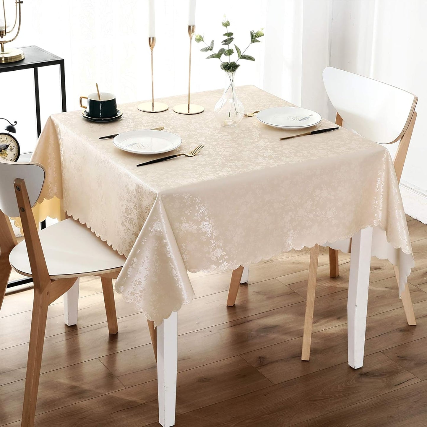 Smiry Square Table Cloth, Waterproof Heavy Duty Vinyl Tablecloths, Wipeable Washable Table Cover for Kitchen and Dining Room (Beige, 54" X 54")