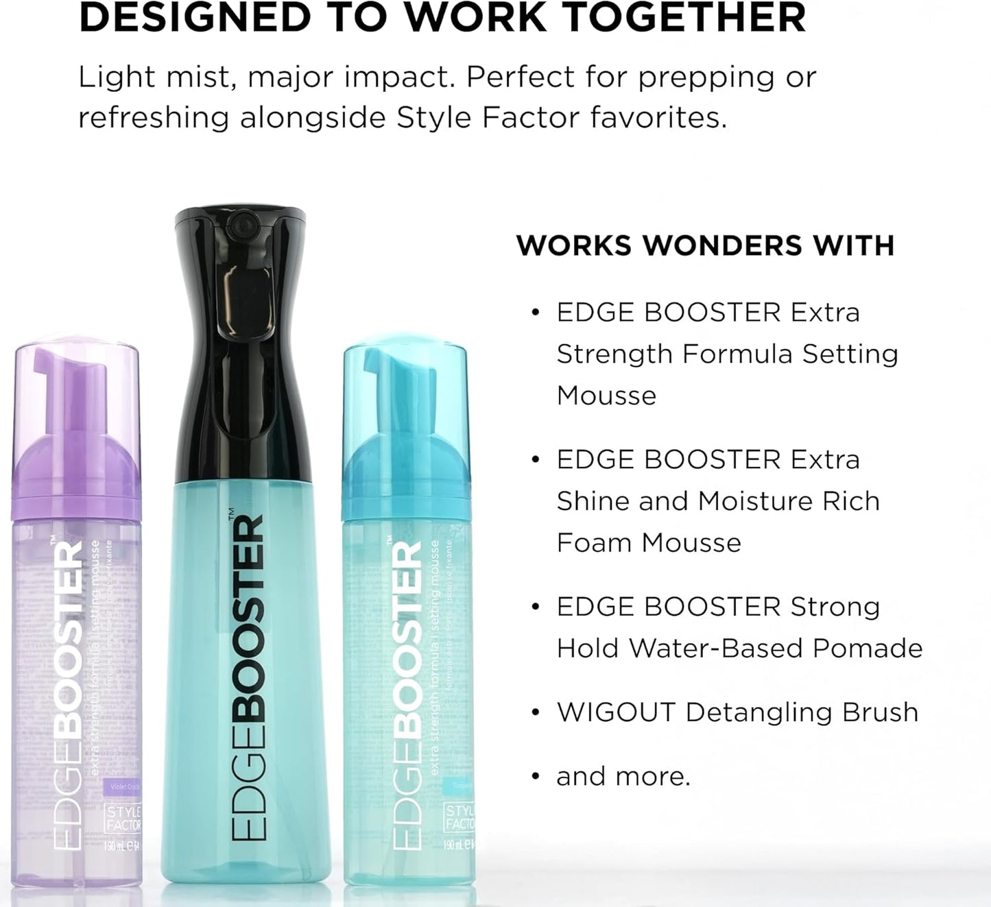 Style Factor Edge Booster Mist Spray Bottle - Continuous Ultra Fine Mist for Hair & More | 10.1oz Aqua Green
