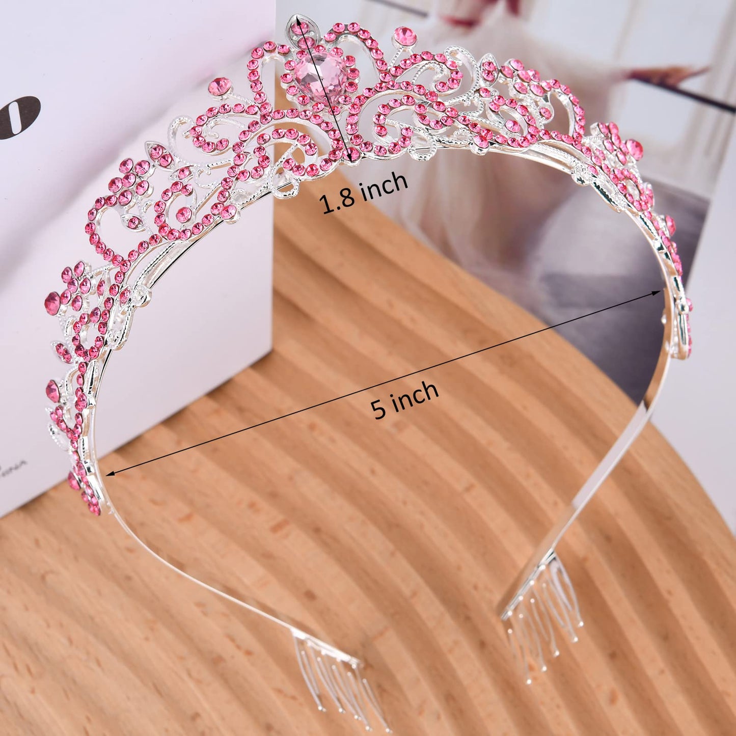 Pink Tiaras Fairy Princess Crowns for Women Girls, 6 Pack Crystal Tiara Queen Wedding Prom Party Dress Up Hair Accessories Headbands for Brides Birthday Decorations Gifts Crown