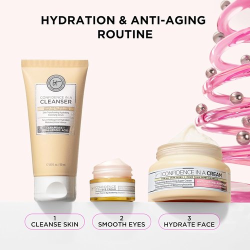IT Cosmetics Unwrap Healthy Hydration Anti-Aging Skincare Set - 3-Pc Holiday Gift Set for Her | Full Size Moisturizer, Cleanser & Eye Cream