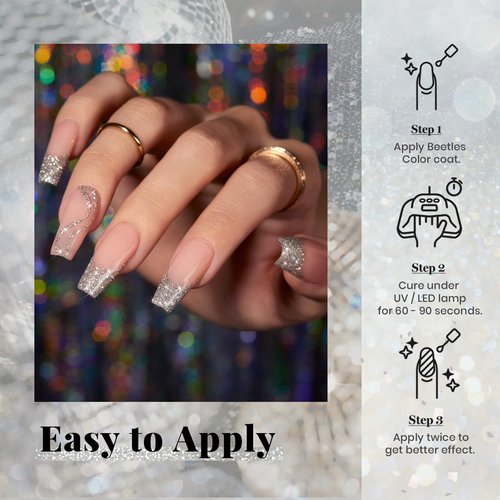 Beetles Reflective Glitter Gel Nail Polish, 15ml Silver Glitter Nail Polish Shimmer Soak Off Uv LED Lamp Gel Nail Art Manicure Salon DIY Home Diamond Gift for Women