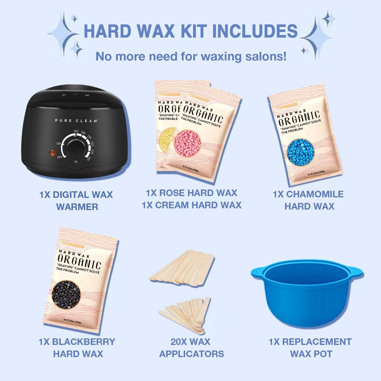 PURECLEAN Waxing kit, Hair Removal Home Wax Warmer, Hard Wax Kit with 4 Formula Hard Wax Beads for Full Body, Legs, Face, Eyebrows, Bikini Women Men At Home Waxing