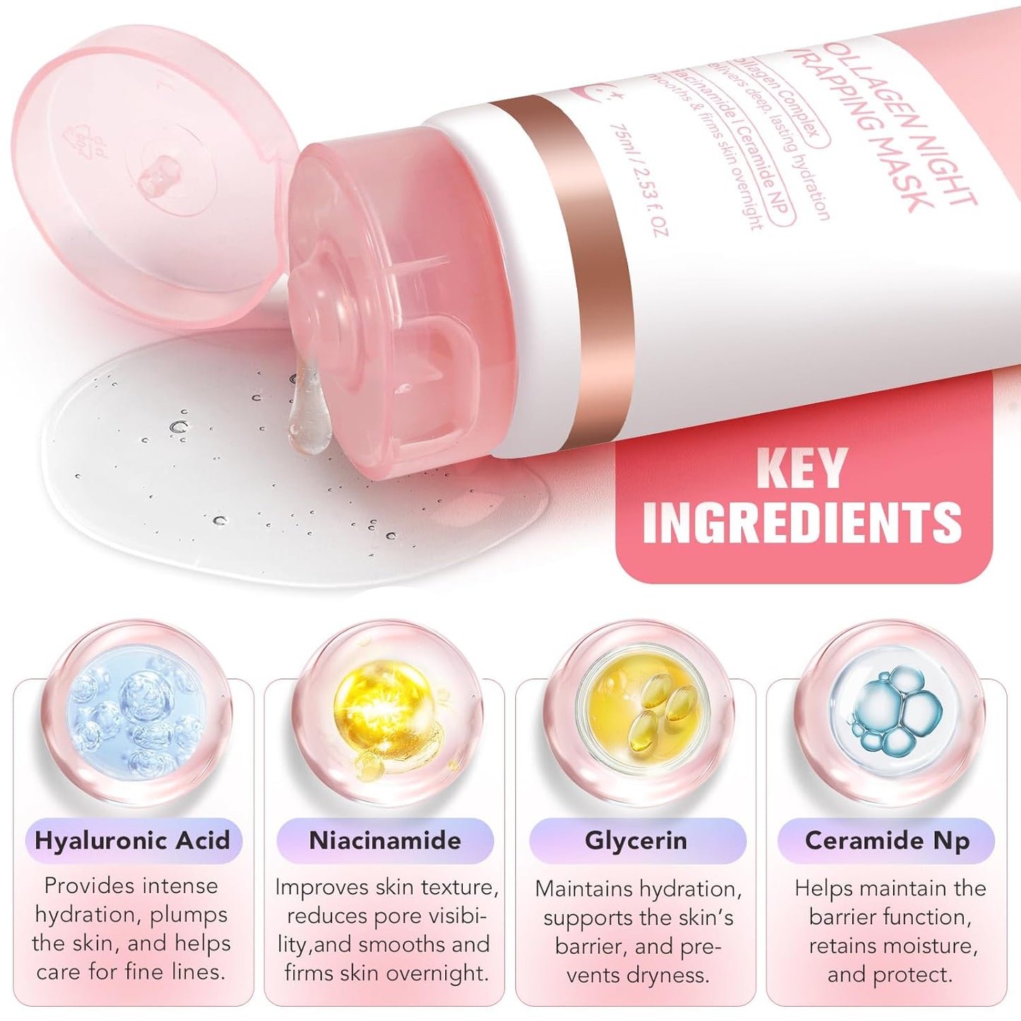 Skiennix Collagen Night Wrapping Mask - Hydrolyzed Collagen for Glowing Skin | 2.53 fl. oz.