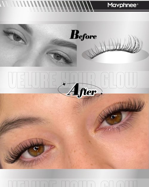 Clear Band Lash Clusters Kit Natural Cluster Eyelash Extensions Kit Wispy Individual Lashes CC-Curly Cluster Lashes Venus Eyelash Clusters Lash Bond and Seal Easy DIY Lash Kit (Velure, 8-16MM)