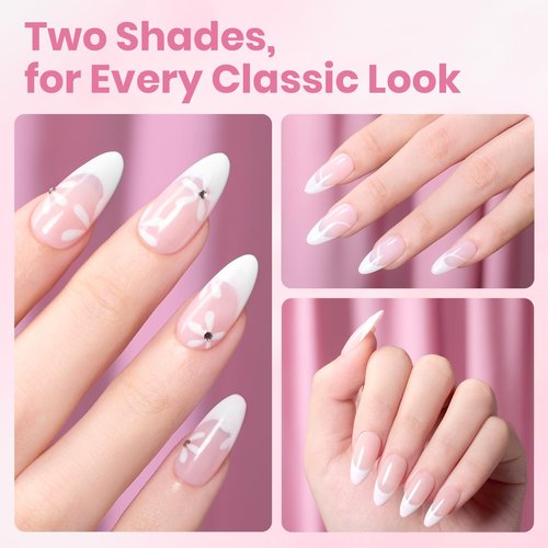 Beetles 2 Colors 10ML HEMA-Free White Pink Gel Nail Polish Kit with U V Light, 6 Pcs Gel Polish Set French Tips DIY Manicure Kit with Base & Top Coat Soak Off Home Salon Gifts for Women Girls Teens