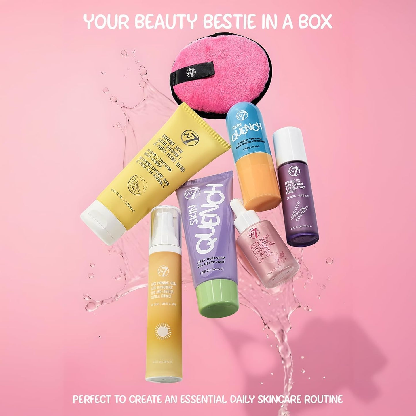 W7 Beauty Blast Skincare Secrets Set - Complete Full-Size Routine with Day Cream, Serum, Cleansers & Eye Cream