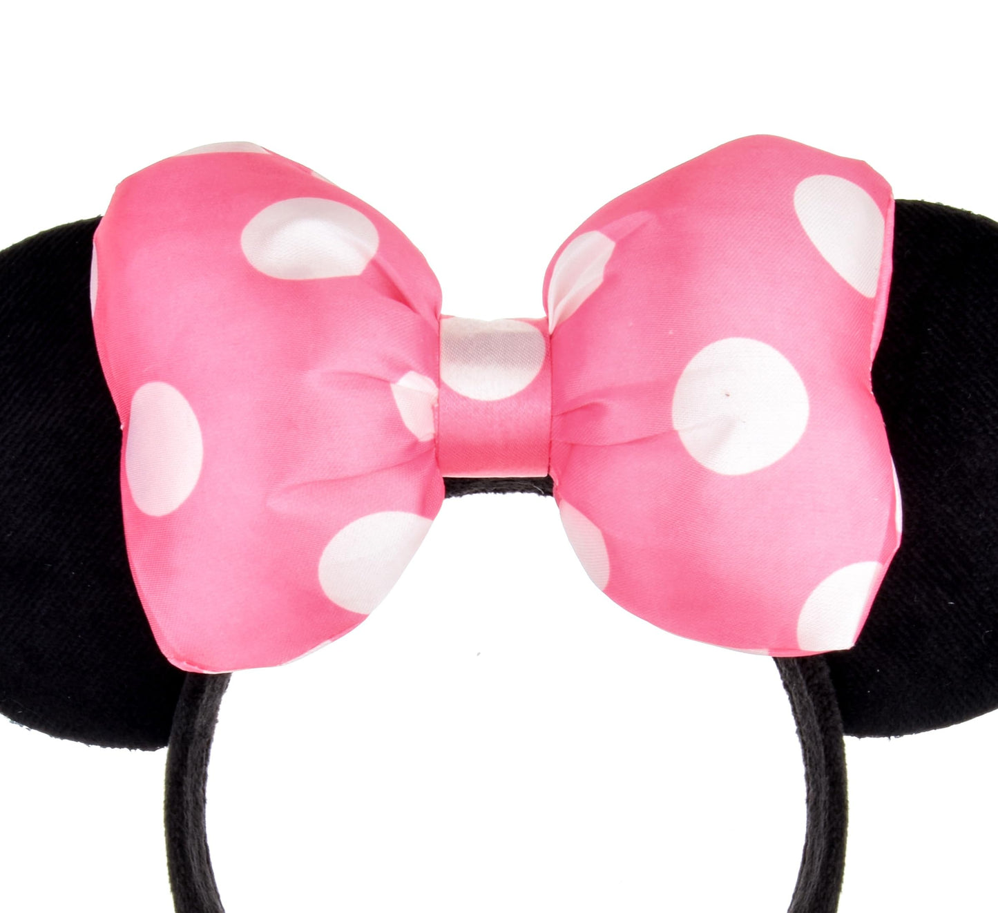 A Miaow 3D Black Mouse Velvet Ears Headband MM Polka Dot Satin Bow Hair Clasp Women Adults Costume Supply Holiday Park Headwear (Black and Pink, One Size)