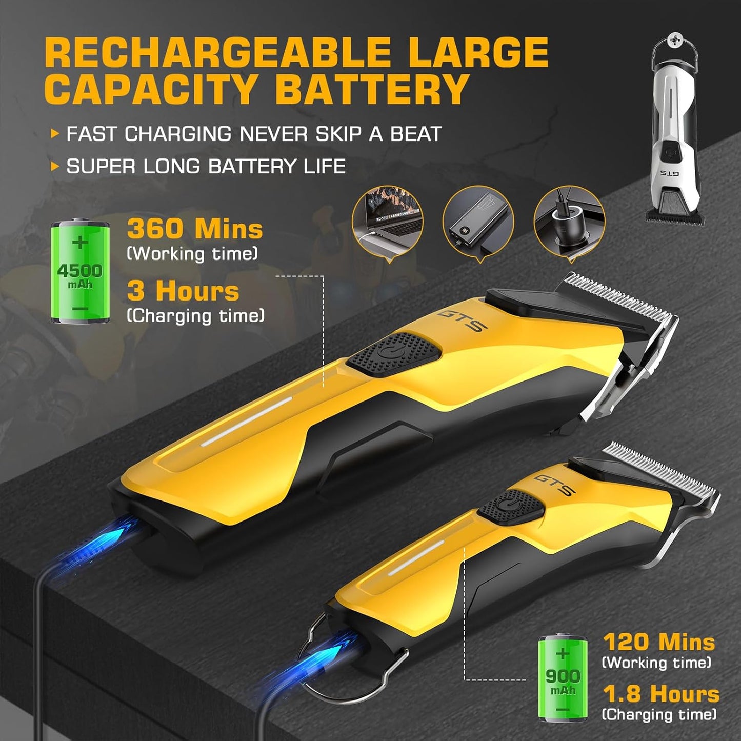 Skiennix Professional Hair Clippers - Cordless Barber Trimmer Set for Men | Fade Haircut Kit in Yellow