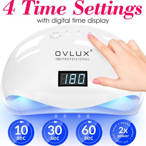 OVLUX 180W UV LED Nail Lamp - Fast Professional Gel Nail Dryer with 57 LEDs & Auto Sensor | LCD Display