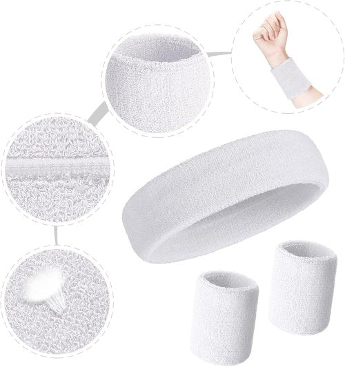 Bememo Sweatbands Set - 6 Pieces Including 2 Sports Headbands & 4 Colorful Wristbands for Men & Women | Ideal for Running, Gym, Basketball, Tennis