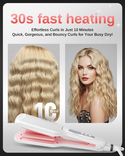 NOVUS Hair Crimper | 4-Barrel Wave Curling Iron for Shallow Waves | Adjustable Heat, 0.6 Inch
