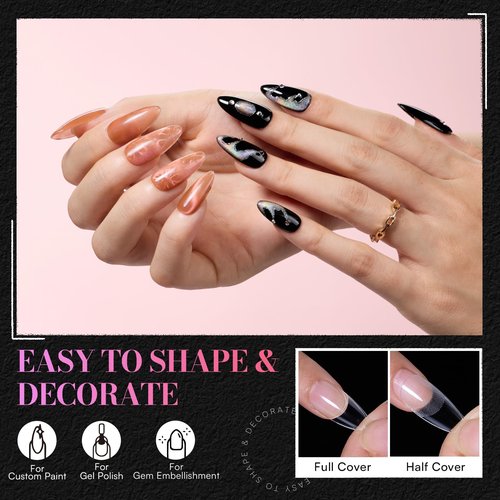 Makartt Medium Almond Nail Tips: 504 PCS Pre-Etched Clear False Nails Tips Almond Shapes, 15 Sizes Full Cover Half Matte Soft Acrylic Press On Nail Extensions Supplies Salon and DIY at Home