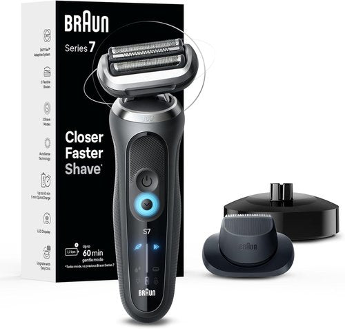 Braun Electric Shaver Series 7 7127cs - Waterproof Wet & Dry Shaving with Turbo & Gentle Modes | Space Grey