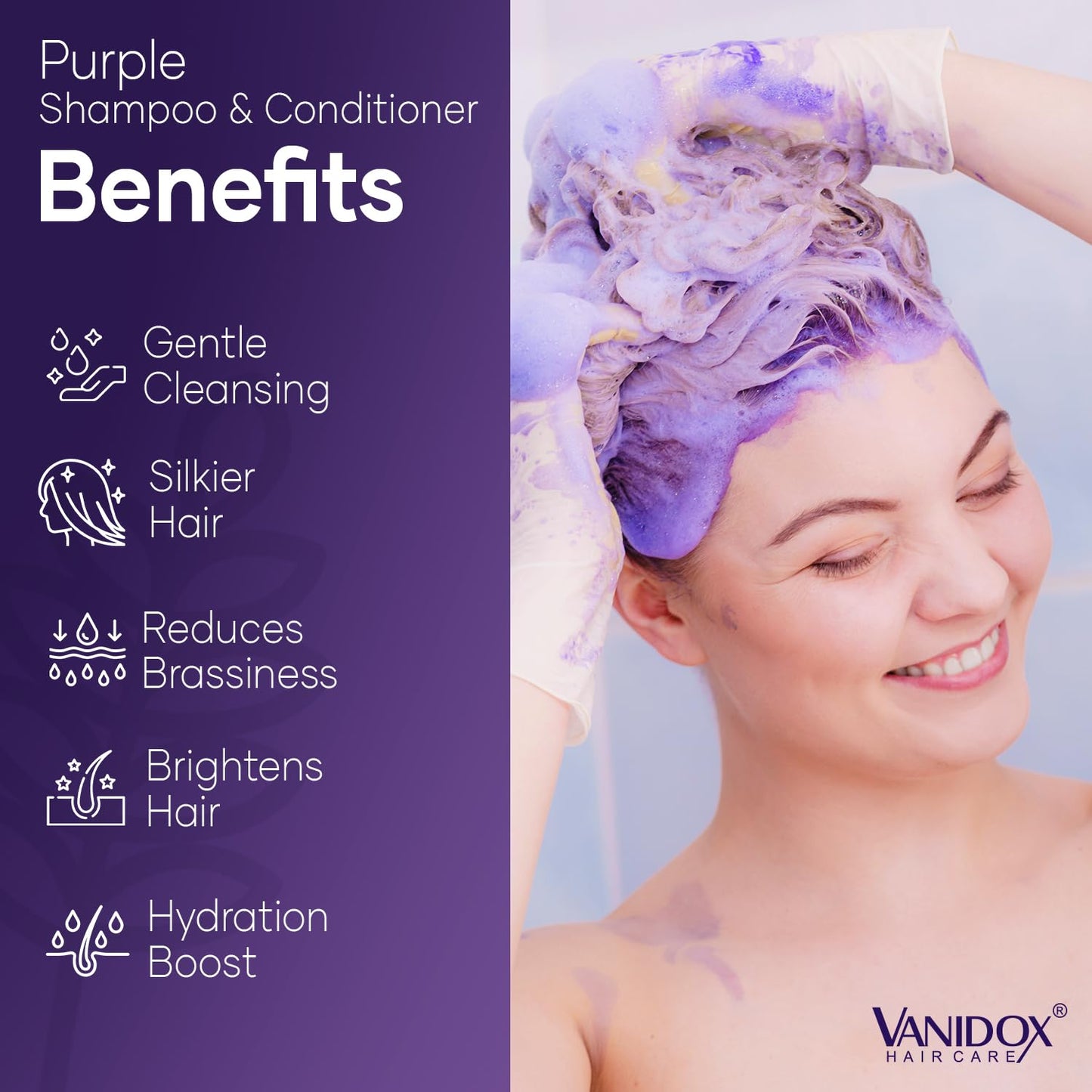 VANIDOX Purple Shampoo & Conditioner Set - Sulfate-Free, Moisturizing for Grey & Silver Hair | 16 fl oz Each