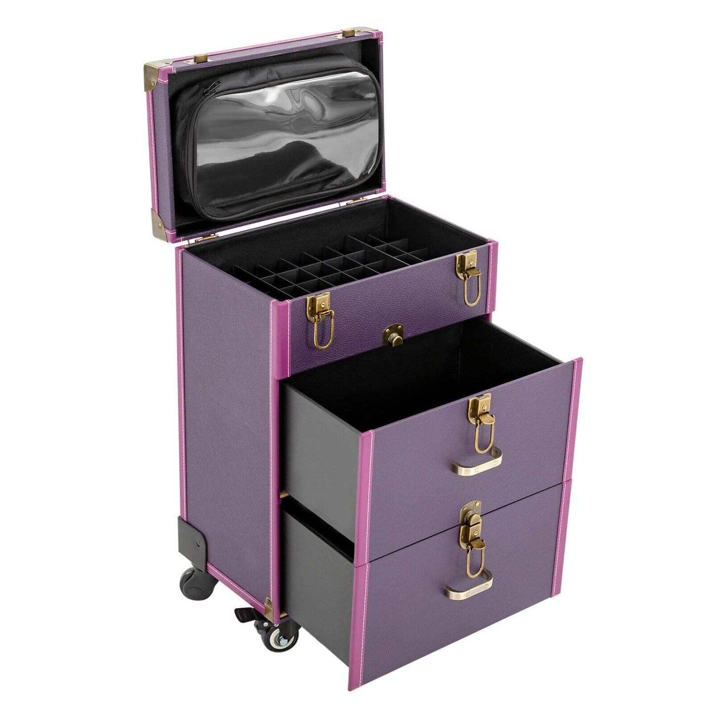 EcoTypee Rolling Makeup Case Cosmetic Train Case Trolley Storage Polish Organizer Purple