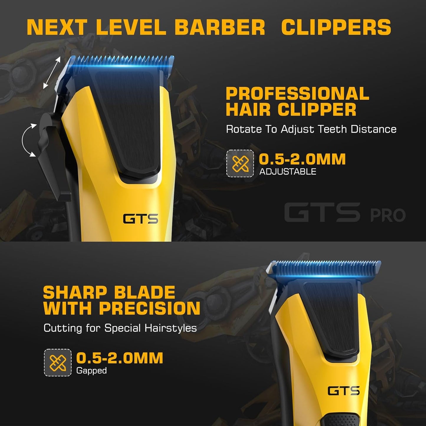 Skiennix Professional Hair Clippers - Cordless Barber Trimmer Set for Men | Fade Haircut Kit in Yellow