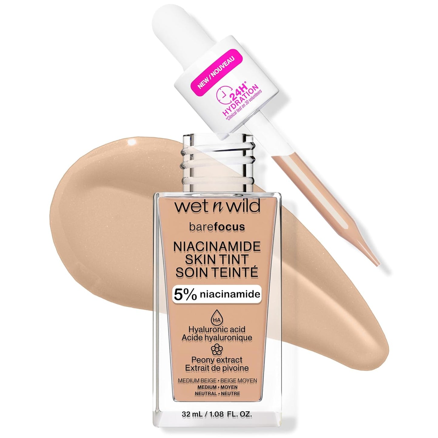 Wet n Wild Bare Focus Skin Tint - 5% Niacinamide, Buildable Sheer Coverage, Hydrating & Cruelty-Free | Medium Beige