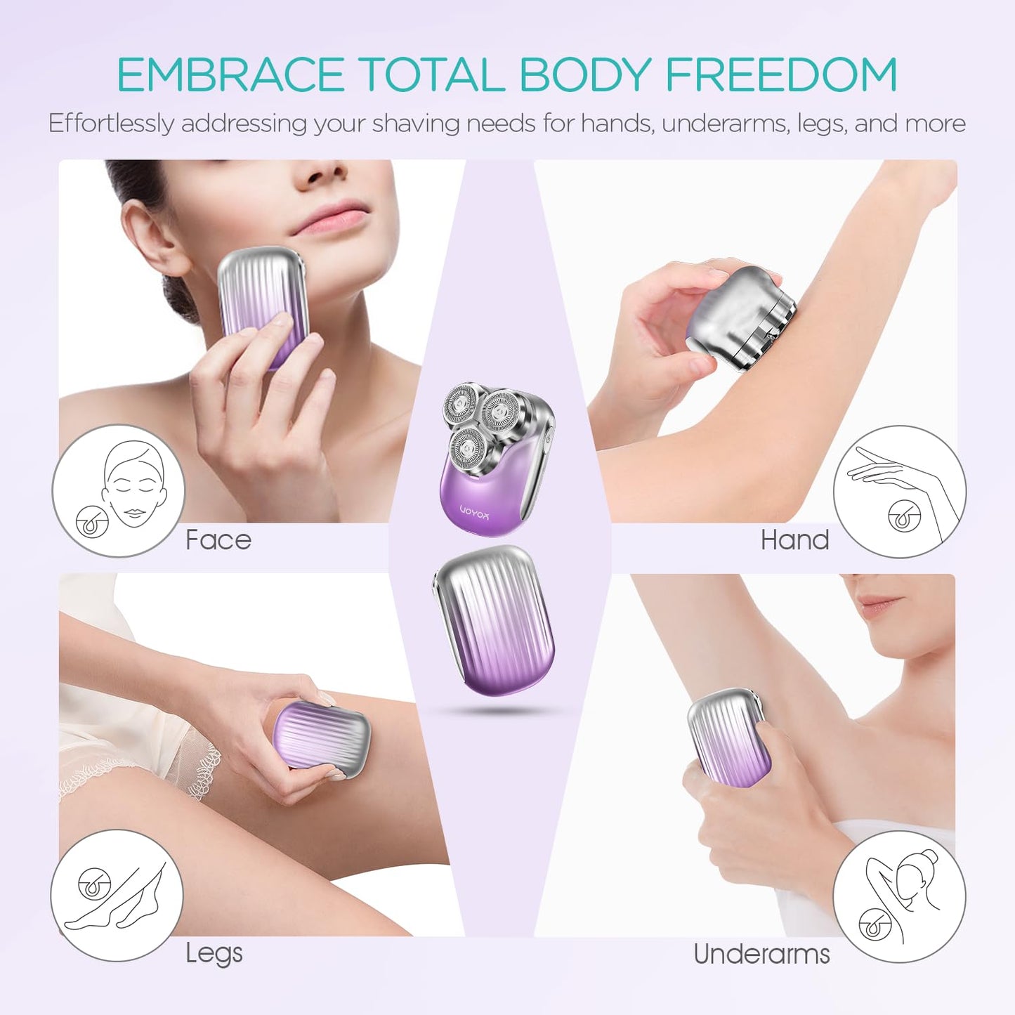 VOYOR Electric Razors for Women 3D Floating Blade Shaver for Women, Electric Shaver for Legs Bikini and Body Facial Hair Remover Women's Electric Shavers Waterproof Women's Grooming ES310 (Purple)