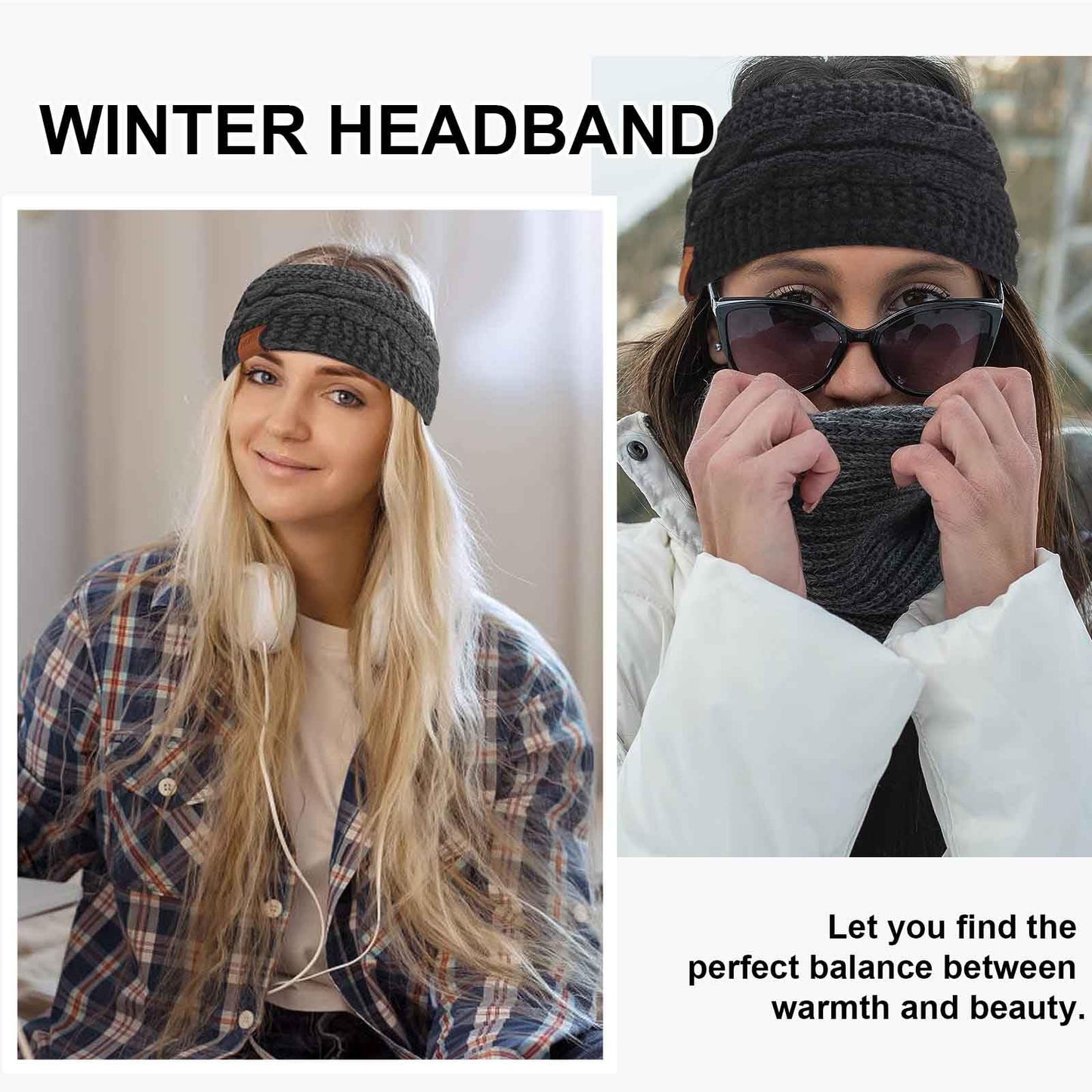 PROPOG Winter Headbands for Women Ear Warmer, Knit Womens Winter Headband Thick Ear Warmers for Women Soft Warm Head Wraps Ear Covers for Cold Weather