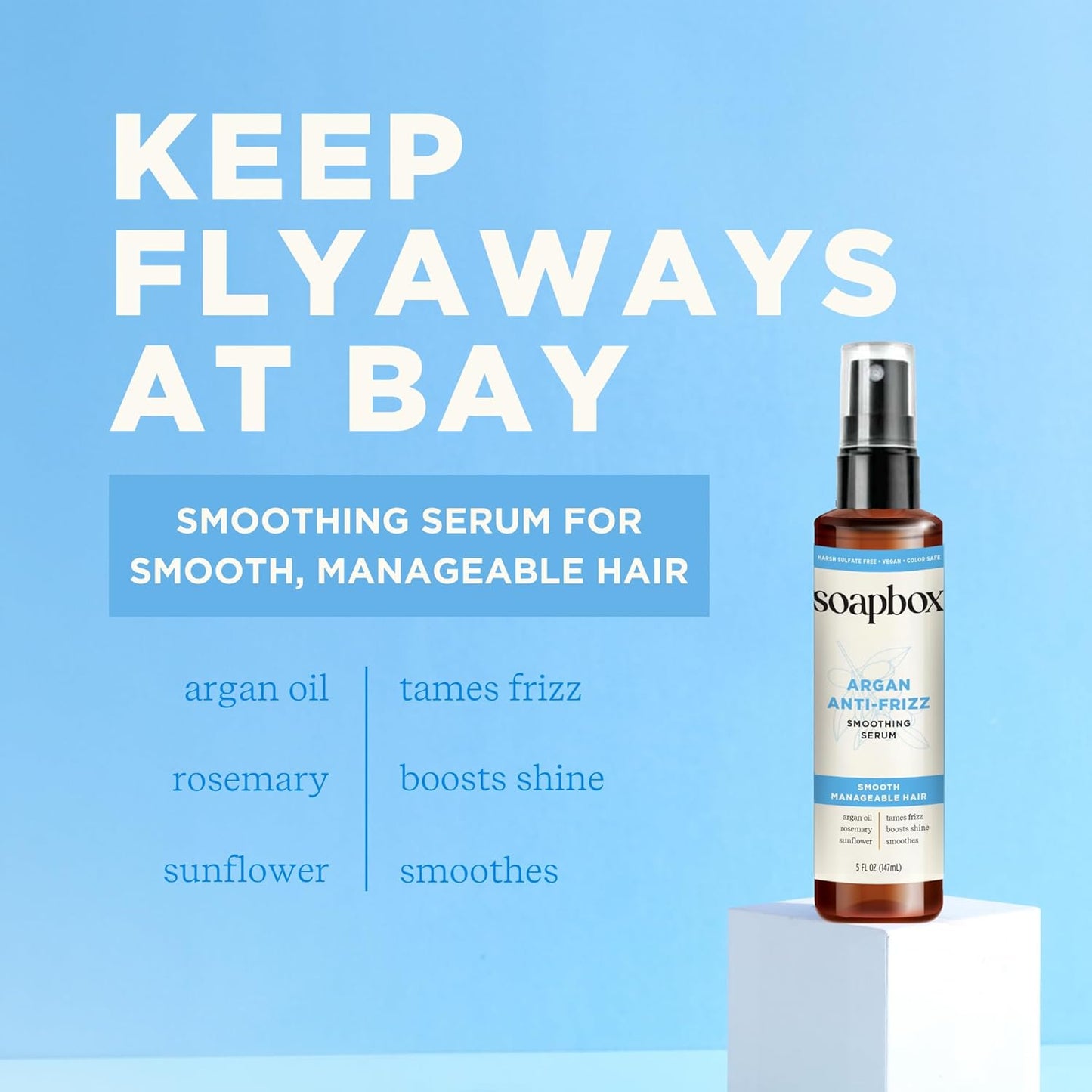 Soapbox Argan Oil Smoothing Serum - Anti-Frizz Treatment with Shea Butter & Vitamin E | 5 Fl Oz, Vegan & Cruelty-Free