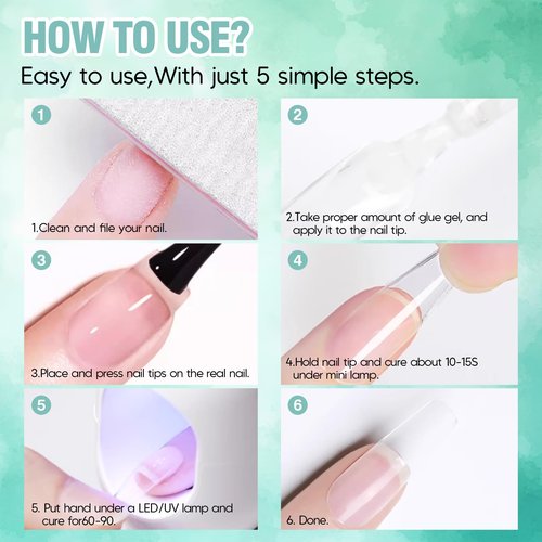 ADHERE Nail Glue Gel 15ml - Adhesive for Press On Nails, Nail Extension, UV Curing Needed, Long Lasting Bond for Acrylic Fake Nails, Salon Art DIY at Home