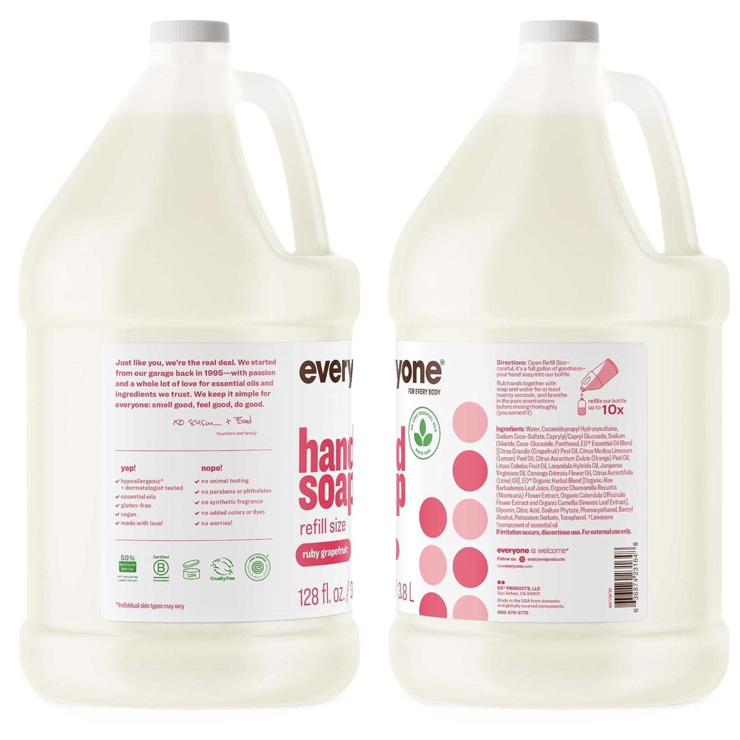 Everyone Liquid Hand Soap Refill - Ruby Grapefruit Scent | 1 Gallon, Made with Essential Oils for Kitchen & Bathroom