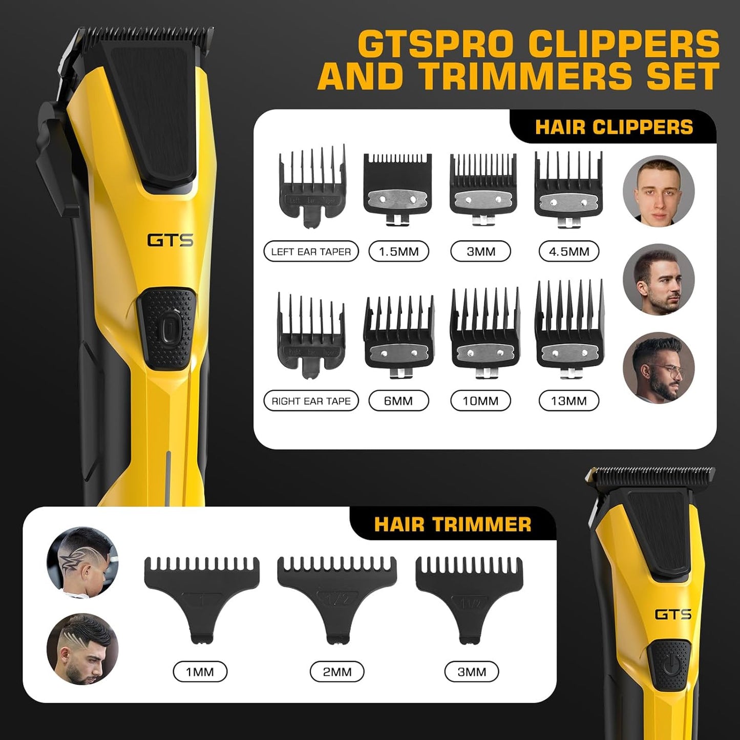 Skiennix Professional Hair Clippers - Cordless Barber Trimmer Set for Men | Fade Haircut Kit in Yellow