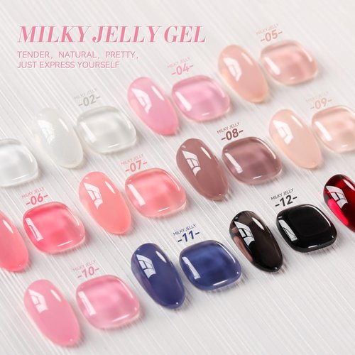 Born Pretty Nude Gel Nail Polish Jelly Light Nude Gel Polish,Sheer Translucent Skin Stone Natural Long Lasting Soak Off Gel Polish Nail Art DIY 15ML