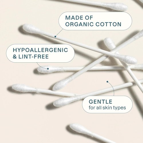 Cliganic Organic Cotton Swabs - 100% Pure Natural Cotton, Hypoallergenic & Chlorine-Free | 500 Count