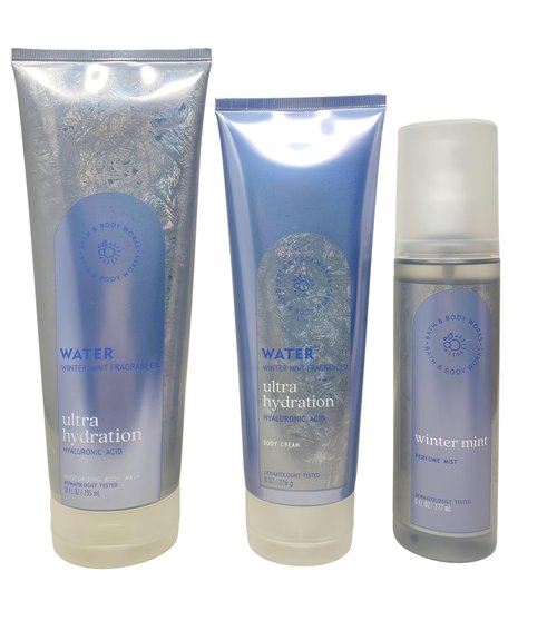 Bath & Body Works Water Winter Mint Body Wash, Cream & Perfume Mist - Includes Himalayan Salt Soap