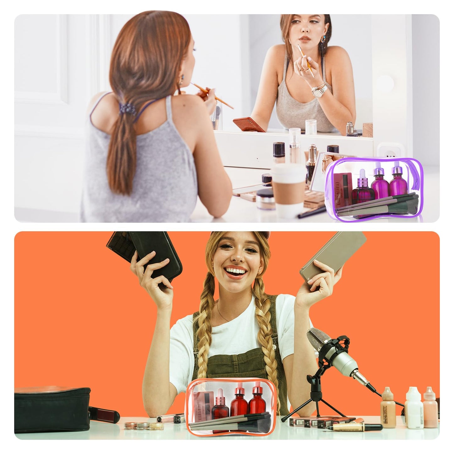 Weewooday 12 Pieces Clear Cosmetics Bag PVC Zippered Clear Toiletry Carry Pouch Cosmetic Makeup Bag Waterproof Makeup Vinyl Plastic Organizer Case for Vacation Bathroom(Bright Color,Medium)