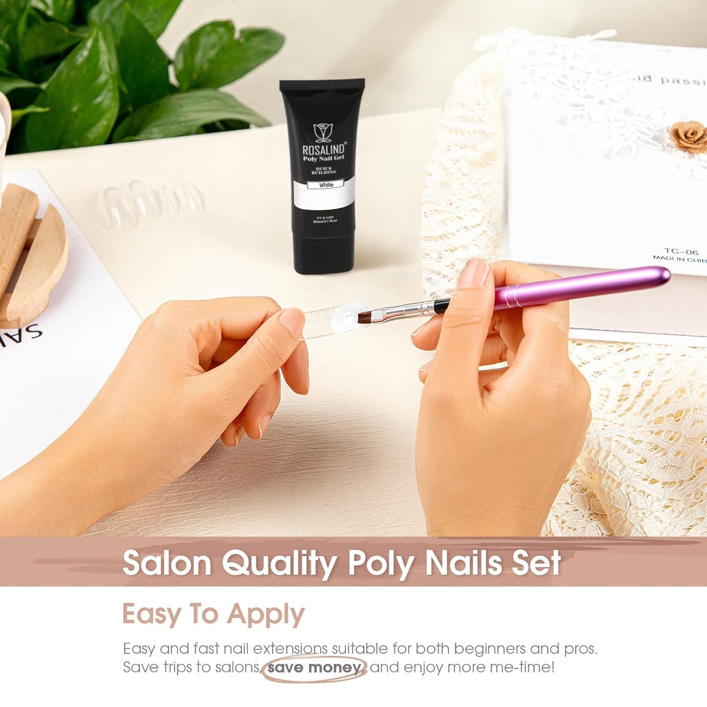 Nude Poly Extension Gel, ROSALIND 2.7 oz Light Nude Poly Nail Gel Builder for Nail Art Decoration, Thickening Extension Easy to DIY Use at Home Need UV Lamp