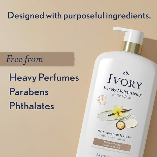 Ivory Body Wash - Deeply Moisturizing Formula with Shea Butter | 24hr Hydration for Itchy Dry Skin, 27 oz