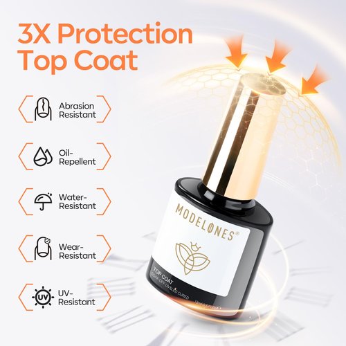 modelones Top Coat Gel Nail Polish, 2 PCS 15 ML Upgrade Silky Pro Base Extra Glossy No Wipe Clear Top Coat Set for Press On Nails Acrylic Soak Off U V LED High Shine Nail Art DIY Manicure Gift