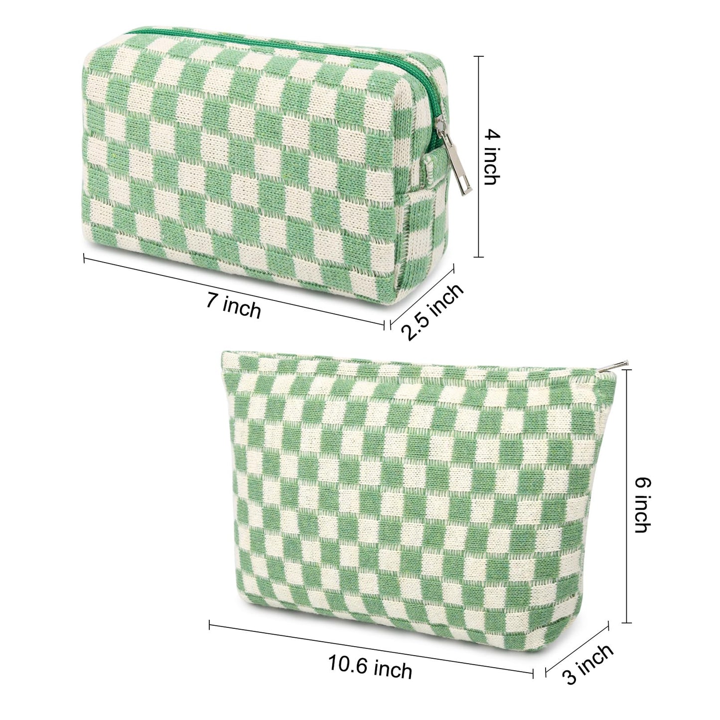 SOIDRAM 2 Pcs Checkered Makeup Bag Large Cosmetic Bag Toiletry Bag Makeup Pouch Travel Bag Organizer Cute Makeup Brushes Aesthetic Accessories Storage Bag for Women Green