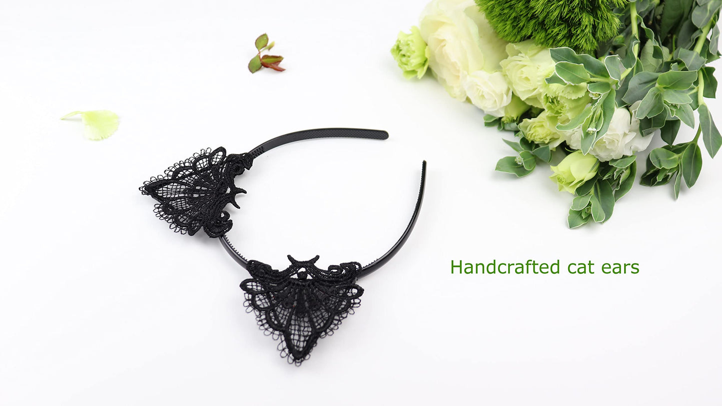 Bonnie Z. Leonardo Exquisite Sweet Lace Cat Ears Headband Black-Plastic