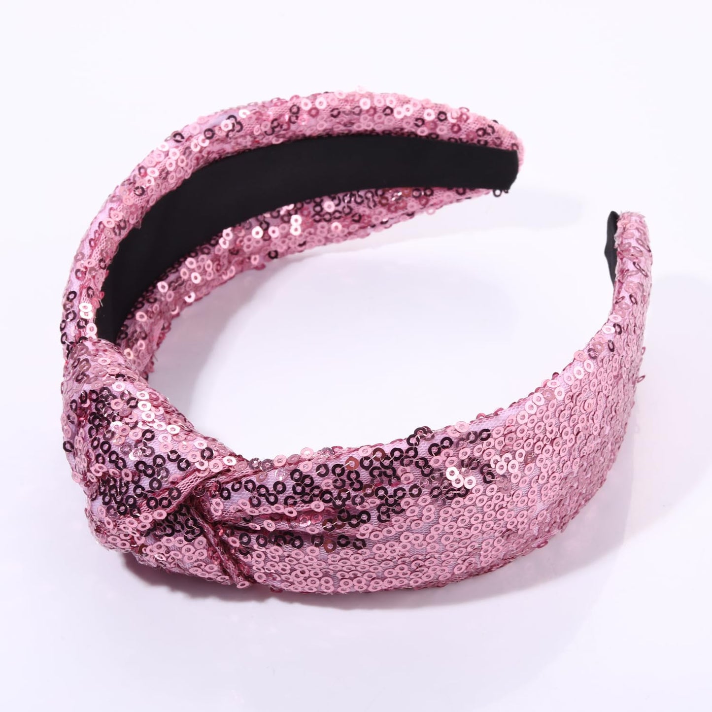 HEIDKRUEGER Glitter Sequin Headbands Soft Knotted Hairband Sparkle Fashion Headband for Women Girls Bar Stage Sing Dance Party Hair Accessories (B Pink)