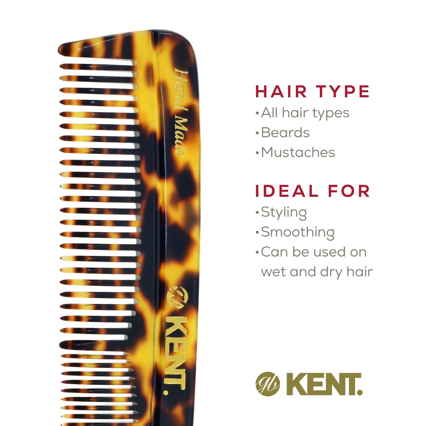 KENT Hair Comb, Fine and Wide Tooth Handmade Pocket Comb for Men, Best Beard Comb and Mustache Comb for Grooming and Styling, Sawcut Kent Comb Made in England, 3 Pack (Yellow Tokyo)