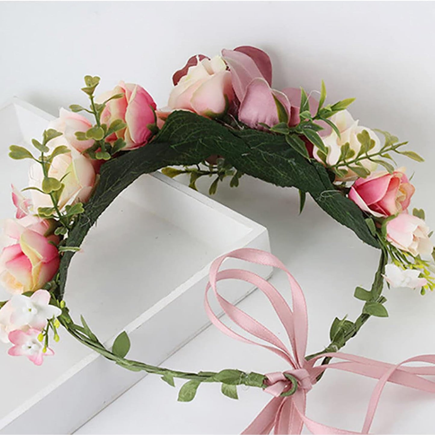 YnimioAOX Handmade Adjustable Flower Wreath Headband Halo Floral Crown Garland Headpiece,A13-soft pink