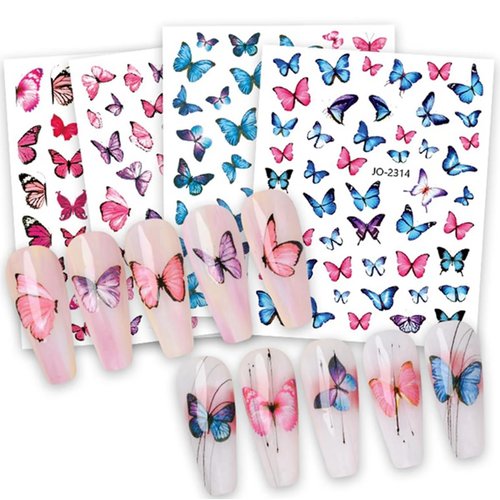 6Pcs Butterfly Nail Art Stickers 3D Self Adhesive Nail Art Supplies Blue Pink Colorful Butterflies Nail Decals with Charm Designs Nail Gel Transfer Spring Butterfly Nail Sticker Girls Manicure Decor