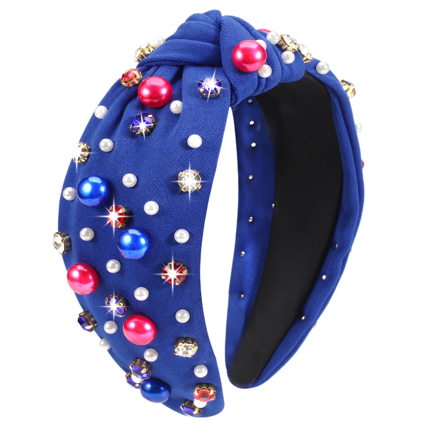 Ardorchid 4th of July Headbands for Women Girls Red White and Blue Pearl Knottted Headband Fourth of July Patriotic Wide Headband Rhinestone Hair Accessories Hair Hoop Party Favor Gifts